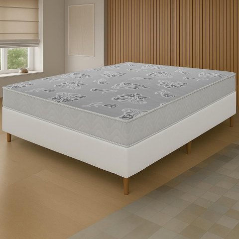 Cama Box Branca + Colchão Viúva Andes Liso Branco Espuma D20 128x188x51cm