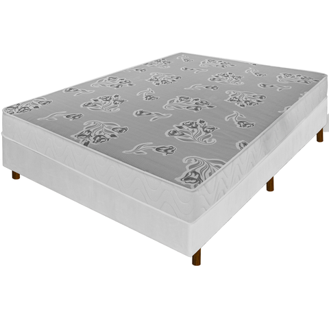 Cama Box Branca + Colchão Viúva Andes Liso Branco Espuma D20 128x188x51cm