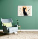 Ver imagem 1 de Quadro Decorativo Gato Preto Sol Flores - 50x70cm:moldura Preta
