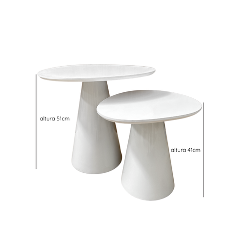 Conjunto de Mesas Laterais Cone Organica 51cm e 41cm Branca
