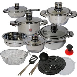 Jogo de Panelas Aço Cirurgico Inox 19 Peças 9 Camadas