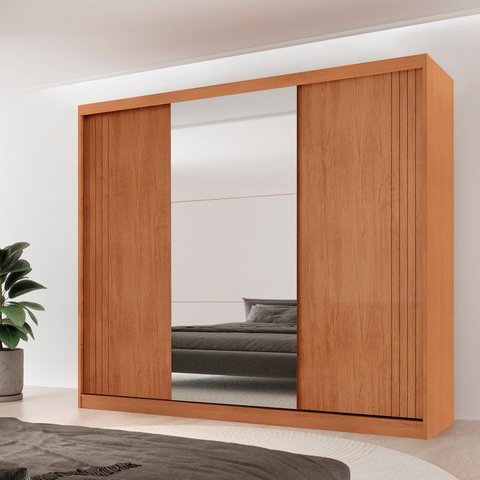 Guarda-roupa Casal 100% Mdf 3 Portas de Correr 4 Gavetas 6 Prateleiras com Espelho Chile