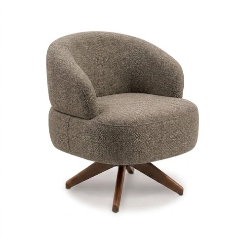 Poltrona Decorativa Chair Linho Marrom Lumine Premium Giratória Sala Dekorien