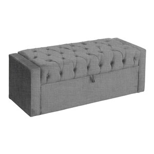 Calçadeira Báu Emma Linho Cores - DS Estofados - Solteiro - Cinza