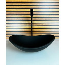 Kit Cuba Vidro Oval 38cm + Torneira + Valvula Preto Fosco - 1