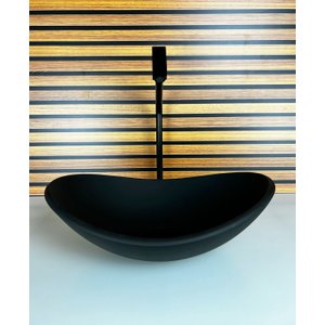 Kit Cuba Vidro Oval 38cm + Torneira + Valvula Preto Fosco
