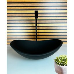 Kit Cuba Vidro Oval 38cm + Torneira + Valvula Preto Fosco - 2