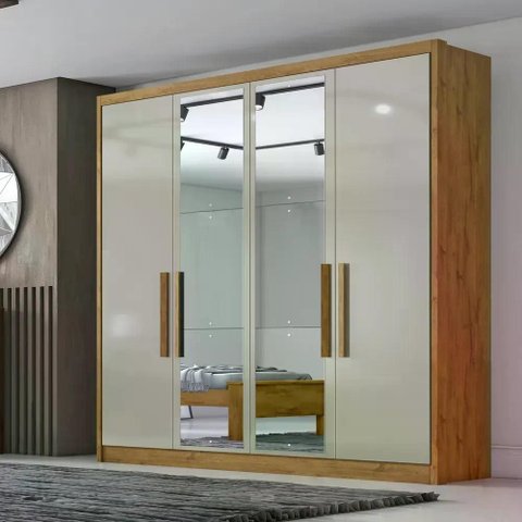 Guarda Roupa Moderni 4 Portas 3 Gavetas 1 Espelho Cor:cumaru Fendi