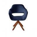 Ver imagem 1 de Poltrona Zara Giratória Base Madeira Veludo Assento D28 Azul 210 Bella Decor