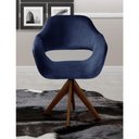 Ver imagem 2 de Poltrona Zara Giratória Base Madeira Veludo Assento D28 Azul 210 Bella Decor