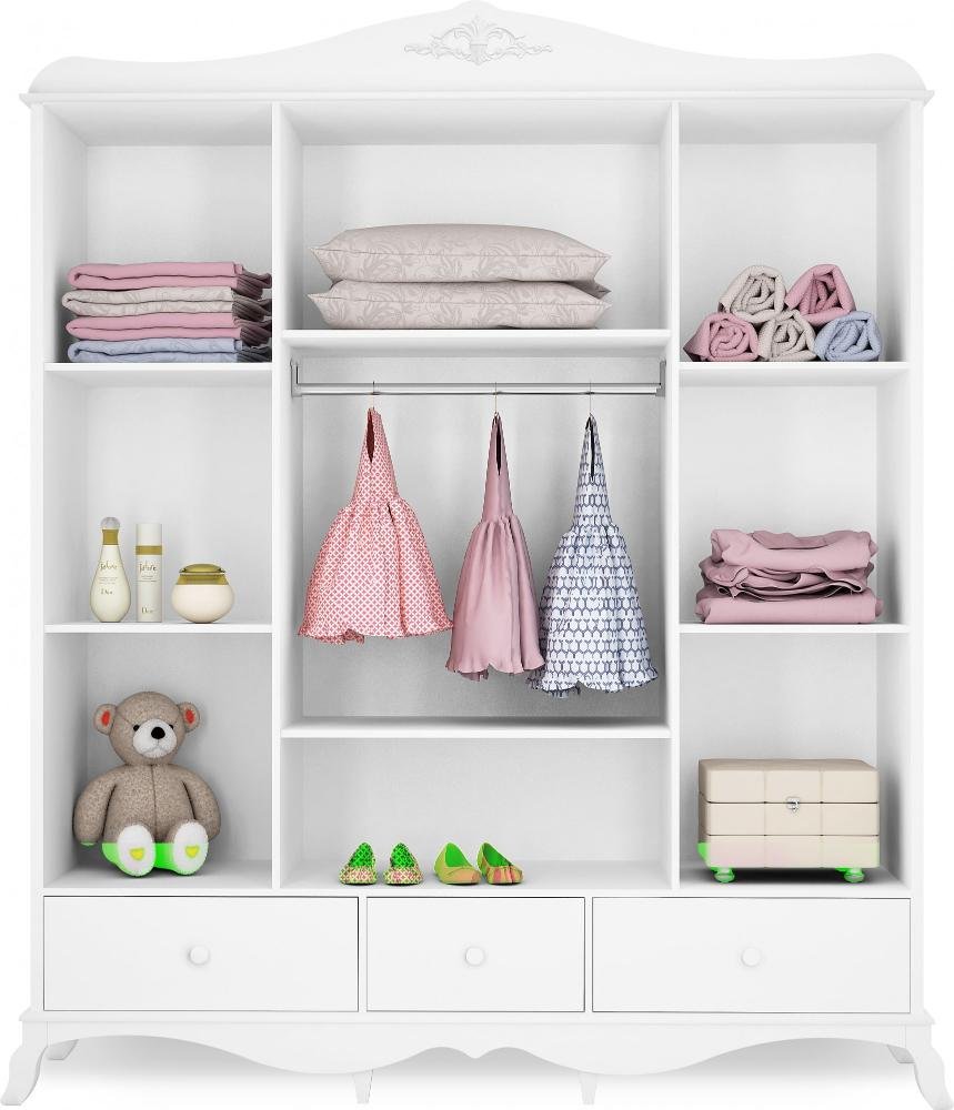 Quarto Infantil Realeza com Roupeiro 4 Portas, Cômoda e Berço Capitonê Sintético Branco Canaã - 6