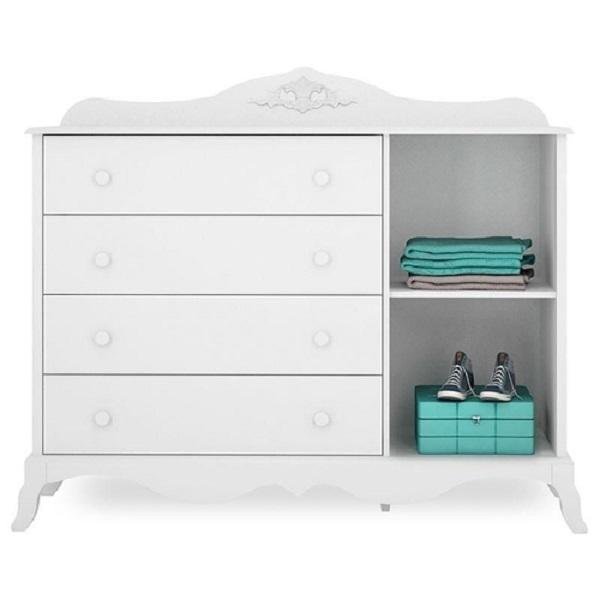 Quarto Infantil Realeza com Roupeiro 4 Portas, Cômoda e Berço Capitonê Sintético Branco Canaã - 4