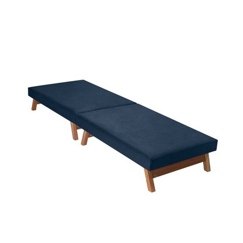 Cama Portátil Dobrável Azul C/pés Madeira Espuma D26 Multifuncional