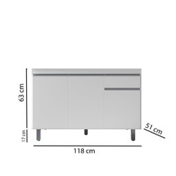 Armário P/ Pia Inox 120cm Branco 3 Portas 1 Gaveta S/ Tampo - 4