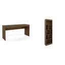 Ver imagem 2 de Conjunto 2 Peças Escrivaninha Reta 150cm Estante Livreiro 4 Prateleiras Marrom
