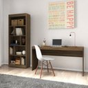 Ver imagem 1 de Conjunto 2 Peças Escrivaninha Reta 150cm Estante Livreiro 4 Prateleiras Marrom