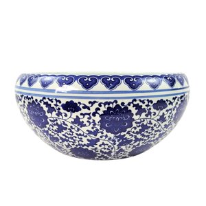 Vaso Azul e Branco 18x40cm Porcelana Decoração Cachepot