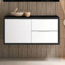 Ver mais imagens de Conjunto Banheiro com Espelho Armário Bancada em Porcelanato e Cuba Esculpida 80cm Pró Preto