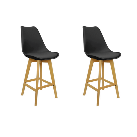 Kit 2 Banquetas de Cozinha Base Alta - Cor Preta - Estrutura de Madeira - Bering