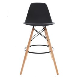 Banqueta Alta Com Encosto Alto Base Madeira Wood Preto - 4