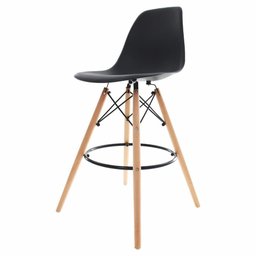 Banqueta Alta Com Encosto Alto Base Madeira Wood Preto - 1