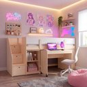 Ver imagem 1 de Cama Elevada com Armários e Escrivaninha em MDF Artsy Casatema MadeiraOriginals Natural/Branco