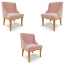 Ver imagem 1 de Kit 3 Cadeiras Decorativas Sala de Jantar Base Fixa de Madeira Firenze Veludo Rose/Castanho G19 - Gr