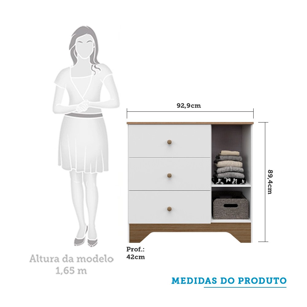 Quarto de Bebê com Cômoda 1 Porta e Berço Americano 3 em 1 Pirueta Espresso Móveis - 3