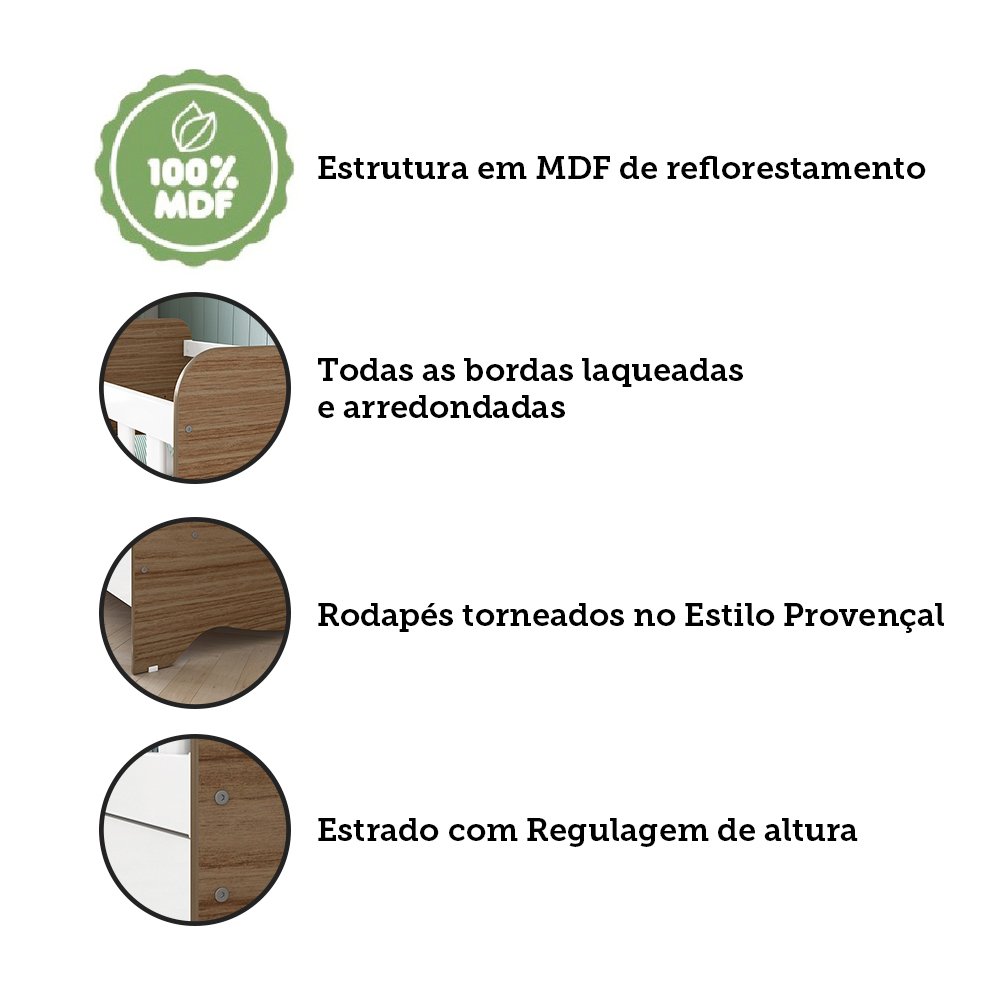 Quarto de Bebê com Cômoda 1 Porta e Berço Americano 3 em 1 Pirueta Espresso Móveis - 7