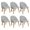 Ver imagem 1 de Kit 06 Cadeiras Poltrona de Jantar Luna Suede Cinza Pés Palito Castanho