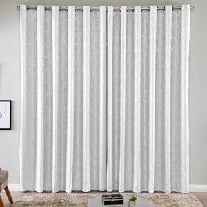 Cortina Turin Jacquard Semiblackout Floral 3,00x2,80m para Sala Quarto Varão 3m Ilhóses - Branco