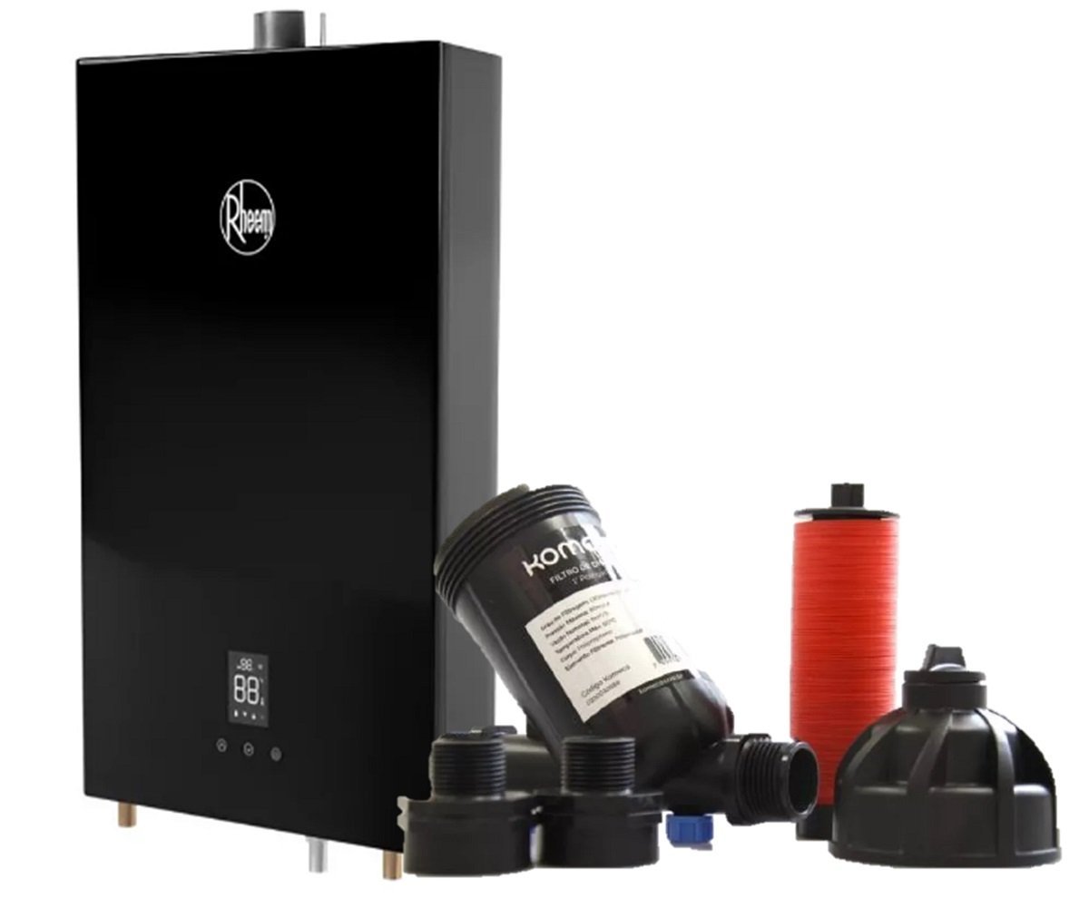 Kit Aquecedor A Gás Digital Wifi 20L Black + Filtro de Água