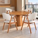 Ver imagem 1 de Mesa Cone Tampo 90cm Redondo & 4 Cadeiras Lithi em Linho com Braços Design Versátil