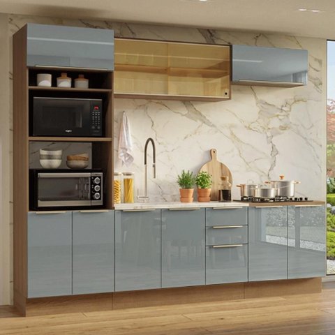 Armário de Cozinha Completa 270 Cm Rustic/cinza Lux Madesa 05