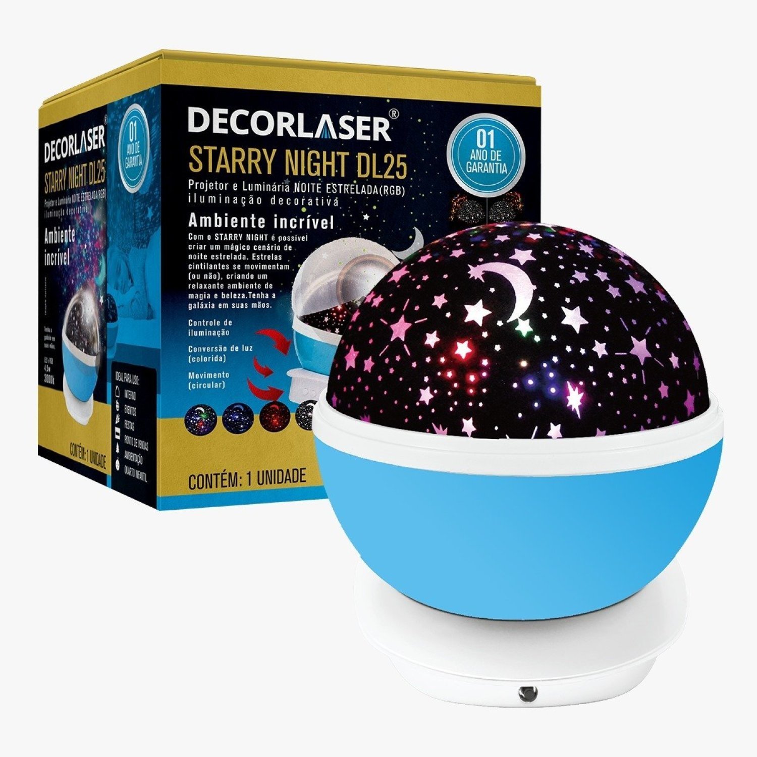 Luminária Abajur Gira Projetor Estrelas LED RGB Starry Night Decorlaser - 1