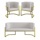 Ver imagem 1 de Kit 2 Poltronas + Sofá 2 Lugares Base de Metal Gold Veludo Cor:bege