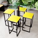 Ver imagem 1 de Conjunto Mesa Alta Bar Bistrô Quadrada Vidro 4 Bancos Estofado Don Castro Decor