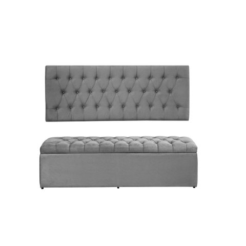 Kit Cabeceira e Calçadeira Imperatriz 120 cm Suede Cinza