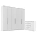 Ver imagem 1 de Guarda Roupa Casal Evidence Plus com Cômoda Sapateira Genova Plus 4 Gavetas Branco-Zanini