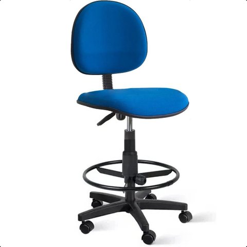 Cadeira Caixa Alta Balcão Recepção Executiva com Rodízios Azul Royal