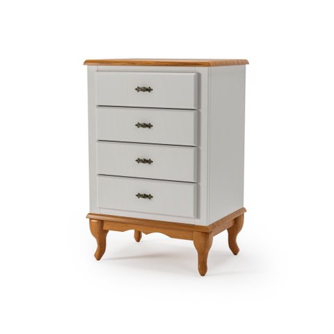 Mesa de Cabeceira 4 Gavetas Luiz Xv Clássico Quarto Off White - Imbuia