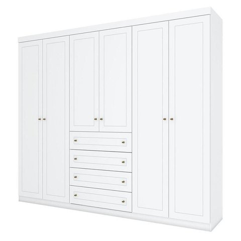 Berço Multifuncional Atlanta e Guarda Roupa 6 Portas Americano Ambiente Branco Fosco Henn com Colch