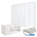 Ver mais imagens de Berço Multifuncional Atlanta e Guarda Roupa 6 Portas Americano Ambiente Branco Fosco Henn com Colch