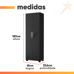 Armário Multiuso e Sapateira Organizadora Chicago 2 Portas com Chave 4 Prateleiras - 3