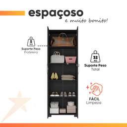 Armário Multiuso e Sapateira Organizadora Chicago 2 Portas com Chave 4 Prateleiras - 5