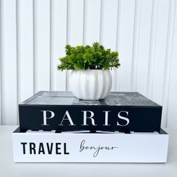 Decoração Sala Dupla Livro Fake + Vaso Cachepô Branco Decor - 4