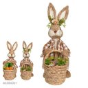 Ver imagem 2 de Coelho de Pascoa Femea com Cesta Palha e Roupa Xadrez