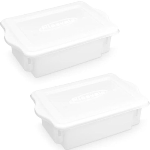 2 Caixas Organizadoras de Cozinha com Tampas 10l Cestos Plásticos Empilháveis para Alimentos