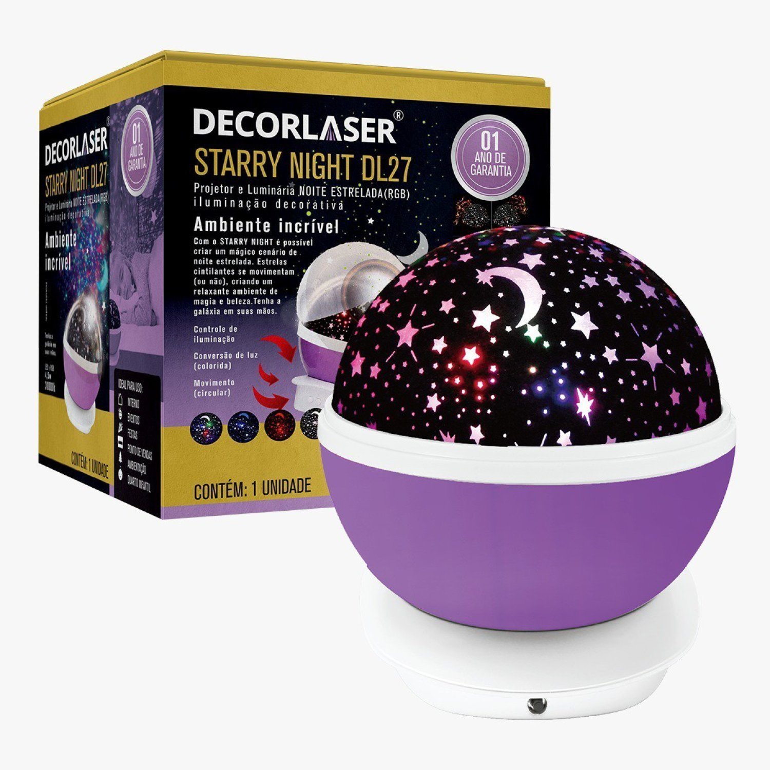 Luminária Abajur Gira Projetor Estrelas LED RGB Starry Night Decorlaser