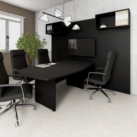 Mesa de Reunião Orgânica 2m Pés Painel Escritório F5 Office Cor:Preto